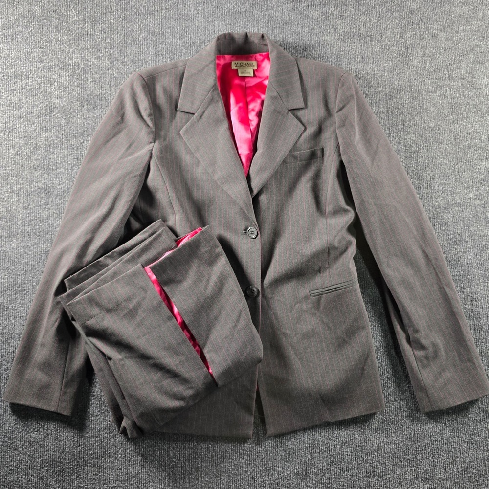 Michael Michael Kors Gray Pink Pinstripe Skirt Suit Set Blazer Skirt Size 6